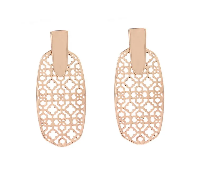 Rose gold Высокое качество Овальный филигранный Висячие серьги для женщин - Окраска металла: Rose gold
