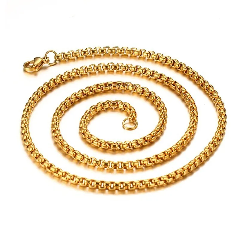 AMGJ 2-6mm Box Chain Necklaces for Women Men Gold Color Stainless Steel Necklace 2018 Fashion Jewelry Wholesale | Украшения и