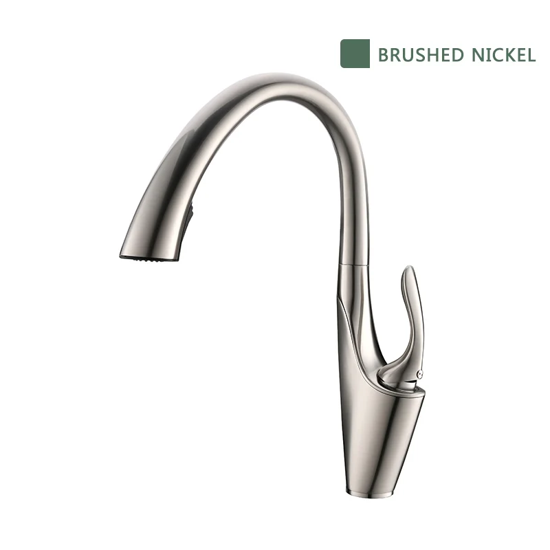 Brushed Nickel FLG Кухонные смесители с одной ручкой, кухонный кран с одним отверстием, поворотный кран с ручкой на 360 градусов, смеситель для воды, смеситель - Цвет: Brushed Nickel