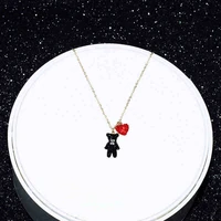 yun ruo new arrival rose gold color cute crystal heart bear pendant necklace fashion titanium steel woman jewelry never fade