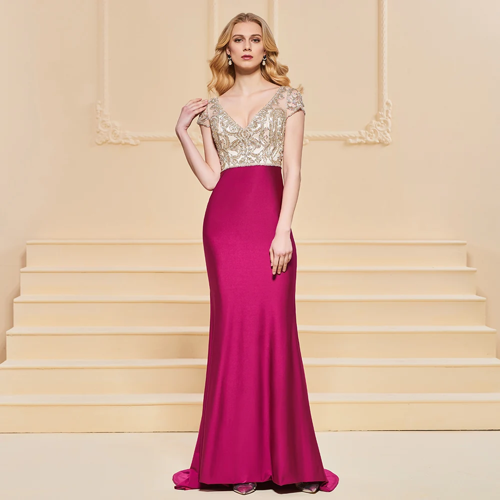 Dressv вечернее платье Русалка с элегантными короткими рукавами без бретелек