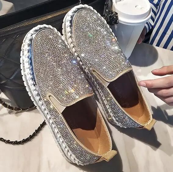 Новые лоферы роскошные женские повседневные туфли на платформе с серебряными
