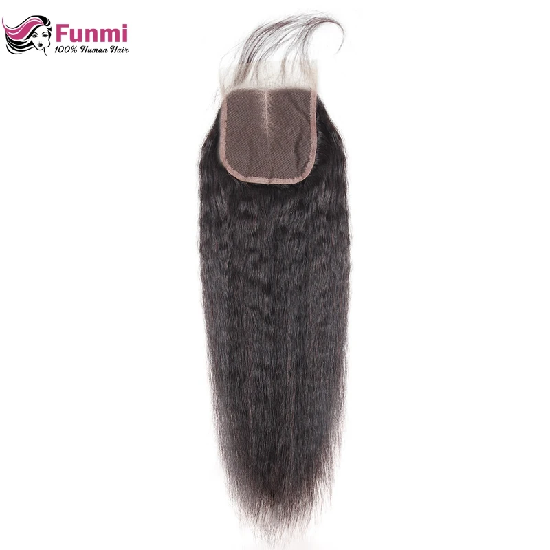 Funmi бразильские виргинские волосы закрытие Yaki прямые свободные/средний/три части - Фото №1