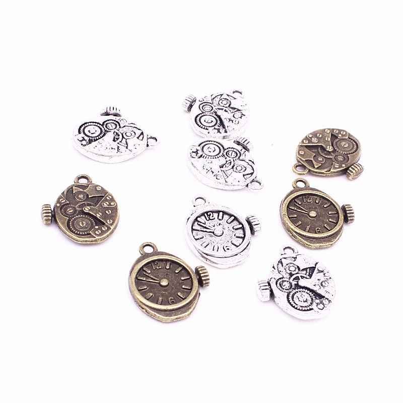 

Sweet Bell 30Pcs18*20mm Vintage Metal Steampunk Watches Clock Gears Charms two color Zinc Alloy Small Watches Clock Charms 5B861
