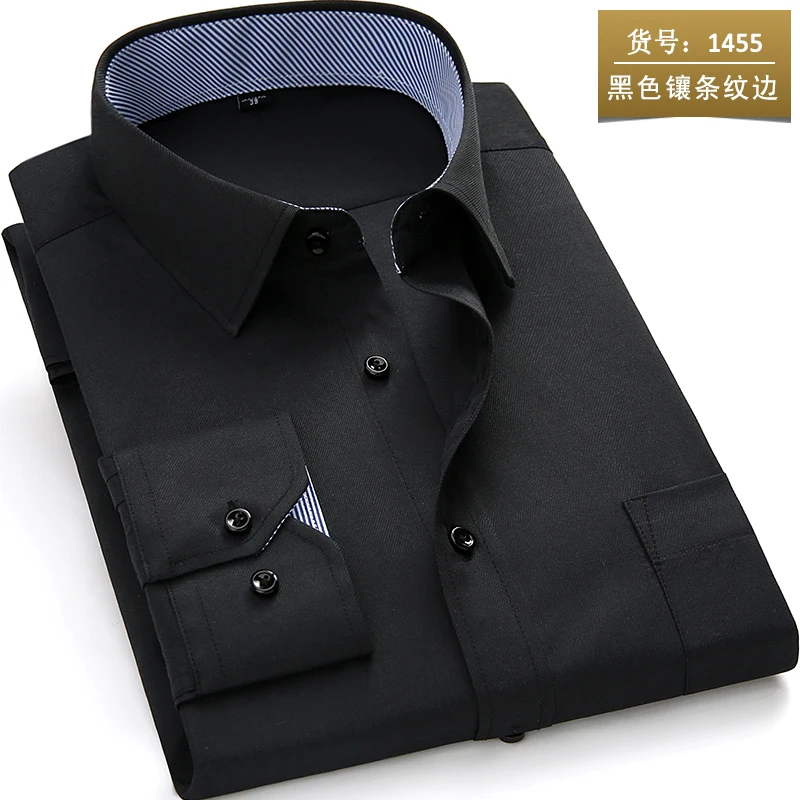 1455 twill black Новое поступление, мужская рубашка с длинным рукавом, повседневная однотонная/саржевая Рабочая Рубашка, деловые официальные рубашки, мужская рубашка, большие размеры - Цвет: 1455 twill black