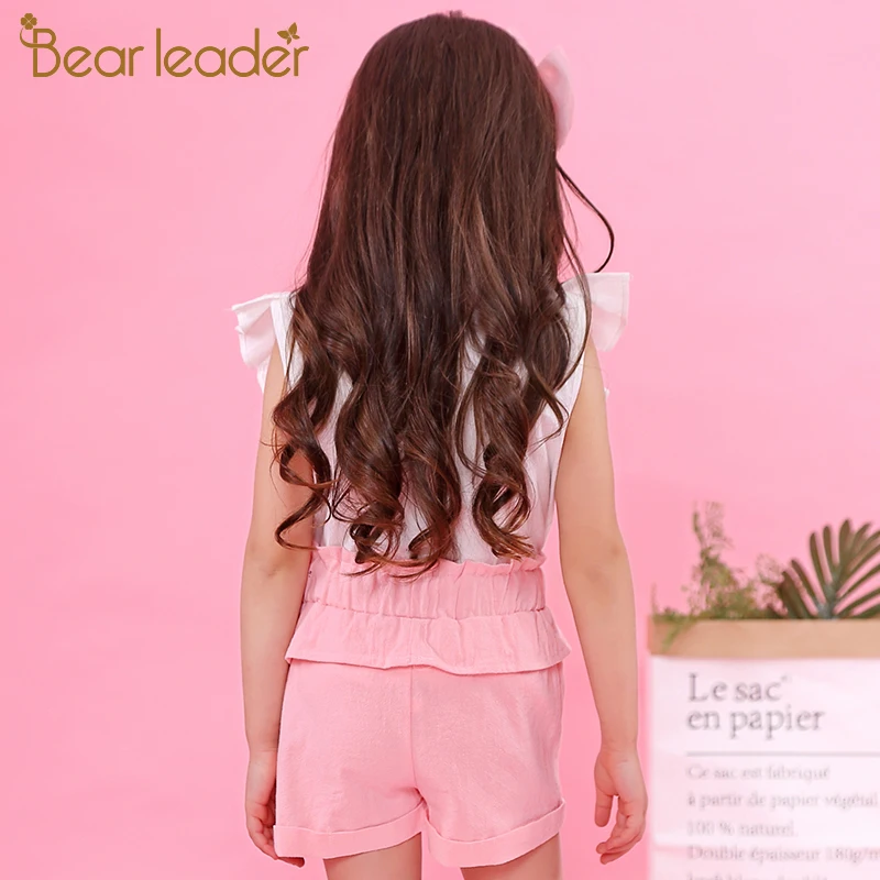 Bear Leader/комплекты для девочек г. Новая детская одежда рубашка без рукавов+ белые штаны Одежда для маленьких девочек из 2 предметов модные костюмы для девочек
