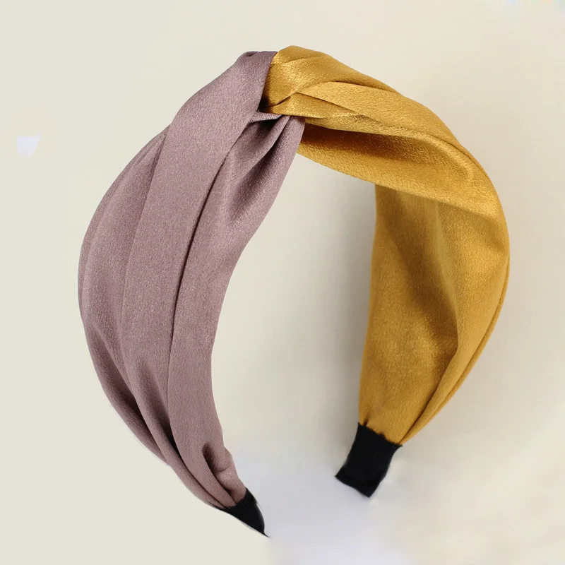 

Fashion Girls and Women Headband 7cm wide Sweet Solid Color Satin Twisted Hairband Wholesale Head Pieces Korean Hair Accessories