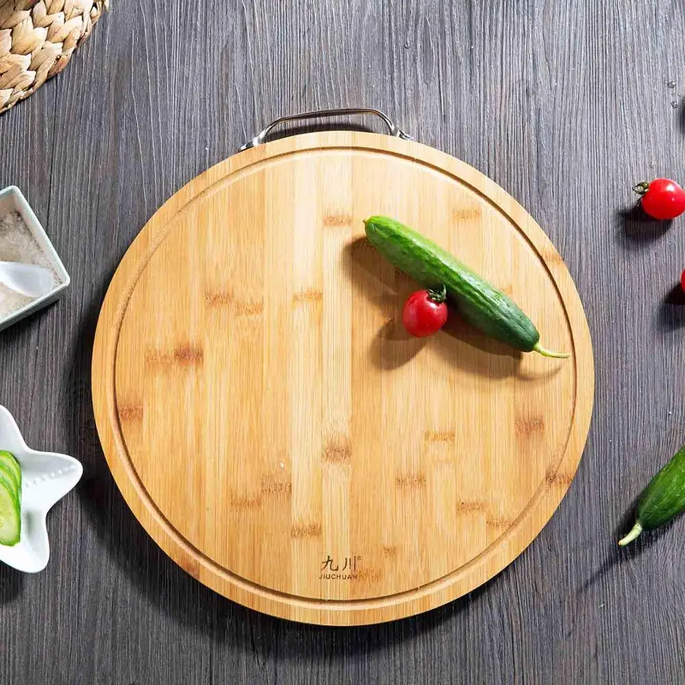 Толстая Большая деревянная круглая разделочная доска кухонная бамбуковая