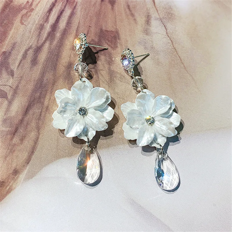 FYUAN длинные висячие серьги с белым цветком для женщин Bijoux каплевидный кристалл Висячие серьги Модные Ювелирные изделия Подарки
