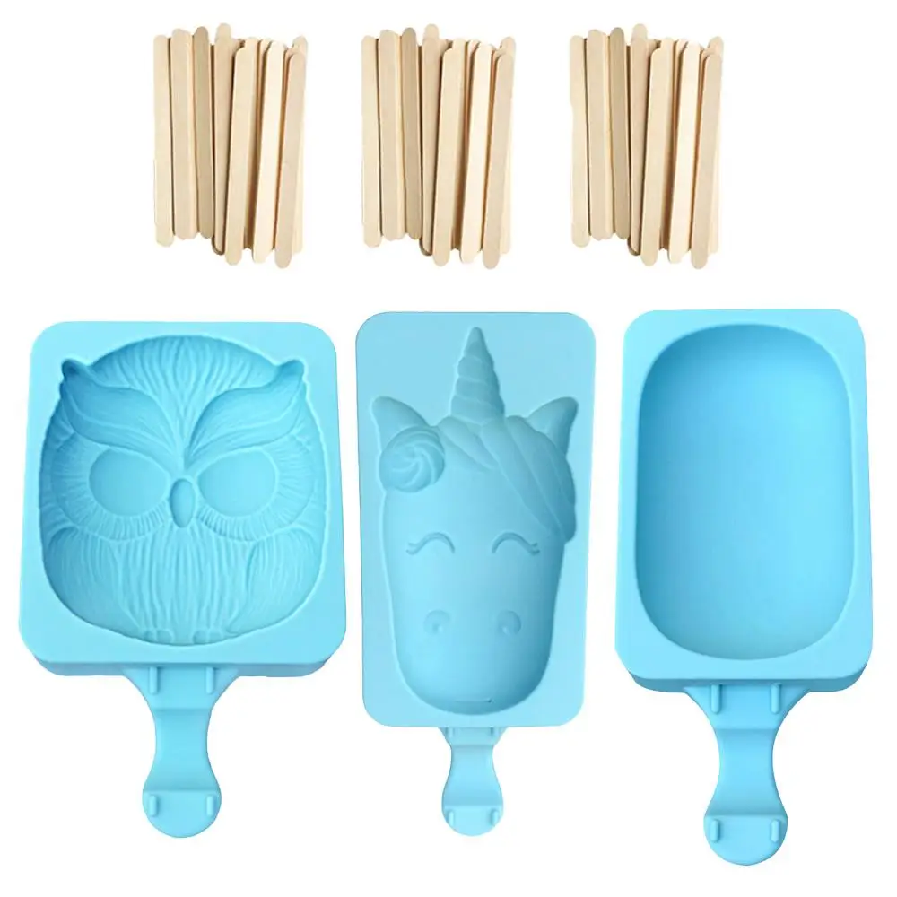 3 Style Blue 3 шт. 1 шт. череп сова силиконовые формы для фруктового мороженного форма для изготовления мороженого с Деревянными Палочками DIY формы для фруктового льда желе Пресс-формы форма для мороженого - Цвет: 3 Style Blue