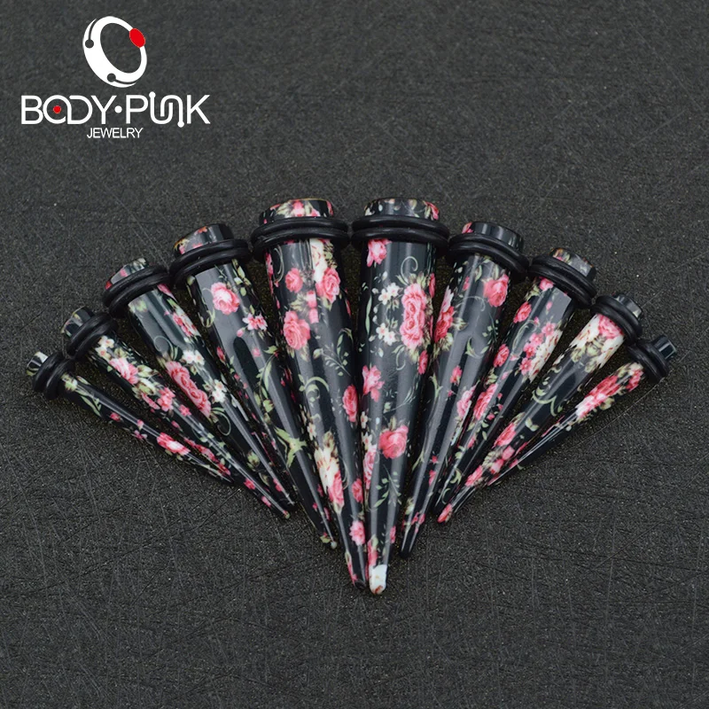 Тело панк розовый цветочный принт акриловая фотовспышка туннельный комплект