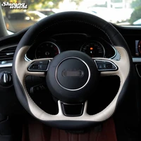 shining wheat black beige leather car steering wheel cover for audi a1 8x a3 a4 a5 8t a6 c7 a7 g8 a8 d4 q3 8u q5