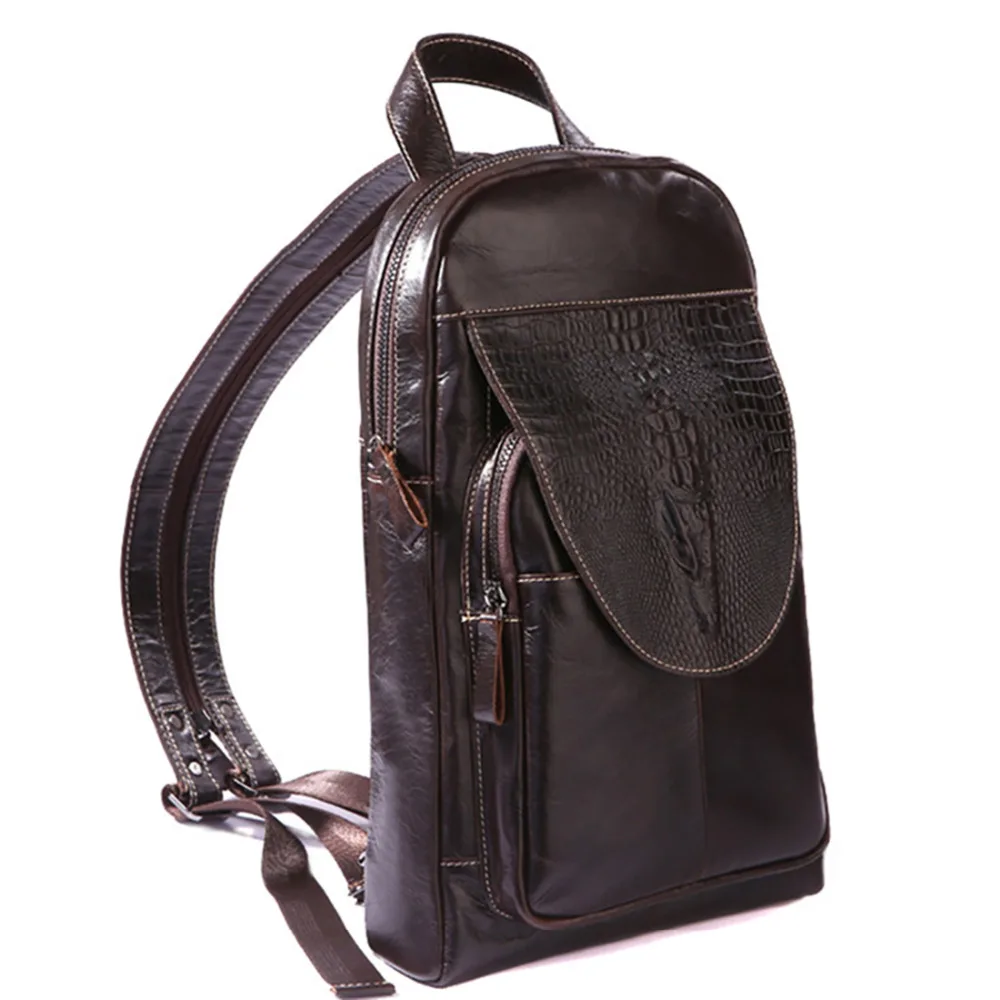 Мужской повседневный рюкзак через плечо из натуральной кожи винтажная слинг на