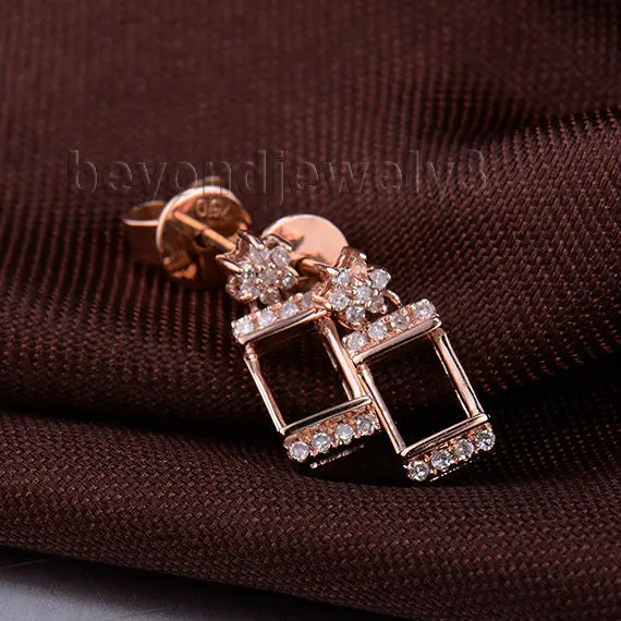 Новинка однотонные серьги из розового золота 18 карат с бриллиантами 4 5 мм WE040 |