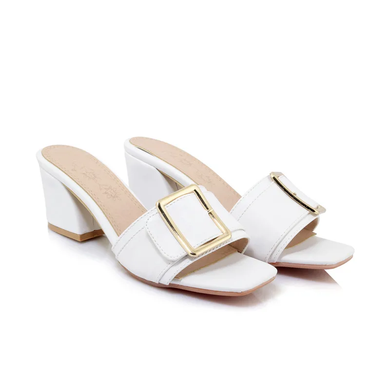 white ASUMER/Большие размеры 34-43; модная летняя новая обувь; женские босоножки на квадратном каблуке; шлепанцы; Женская Классическая обувь на высоком каблуке; обувь для улицы - Цвет: white