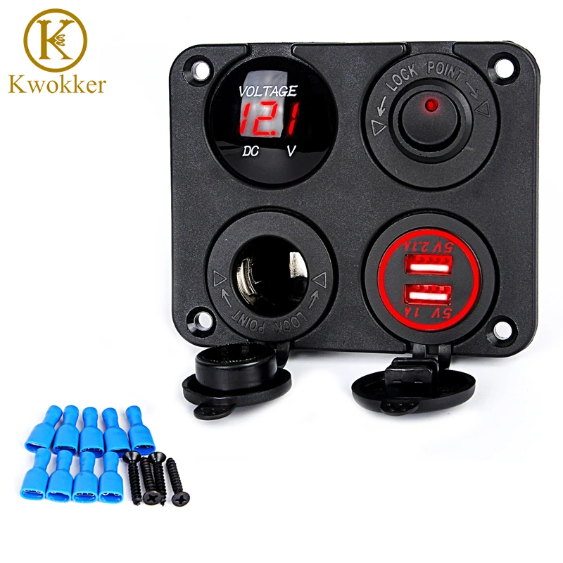 KWOKKER 4 в 1 Автомобильное зарядное устройство с двумя USB + дисплей счетчика