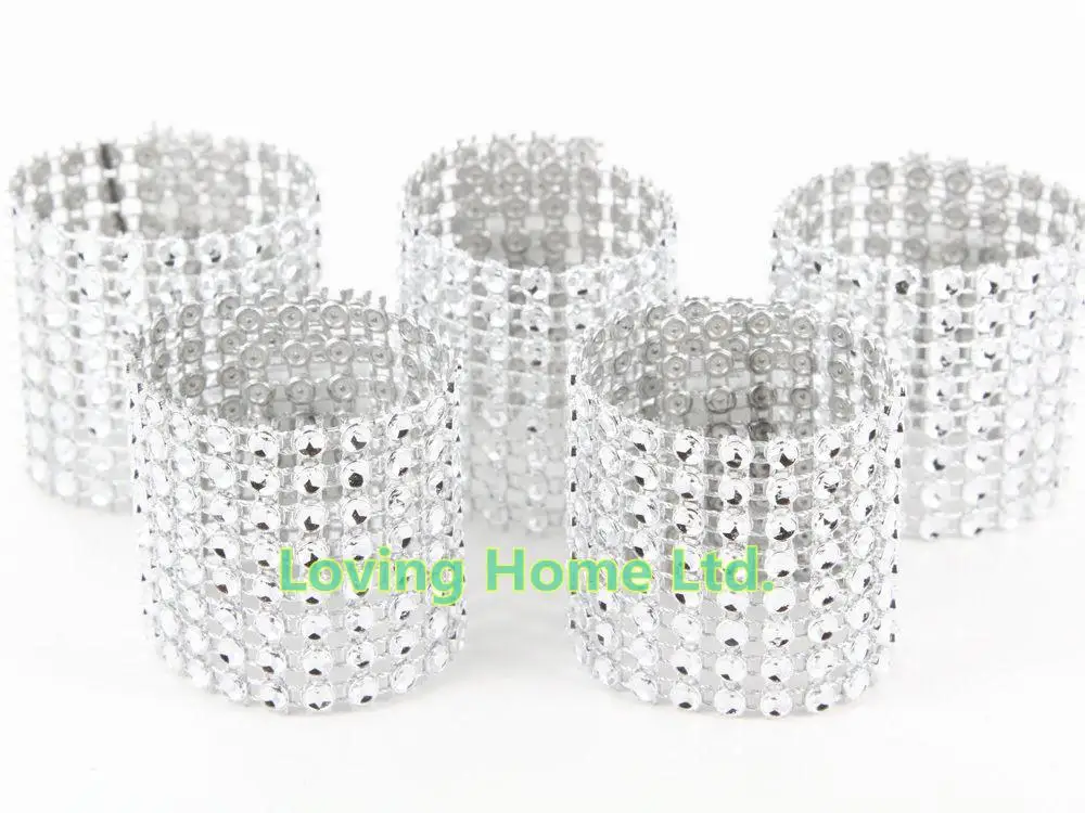 

Silver 1.5" 8 Row Bow Covers Napkin Rings Diamond Rhinestone Wedding Chair Sashes Bows