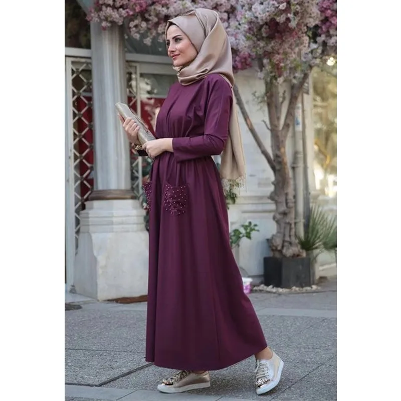 Женская мусульманская одежда Abayas макси мусульманское платье с длинным рукавом и