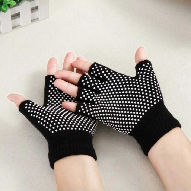 Хлопковые перчатки с открытыми пальцами для йоги хлопковые противоскользящие