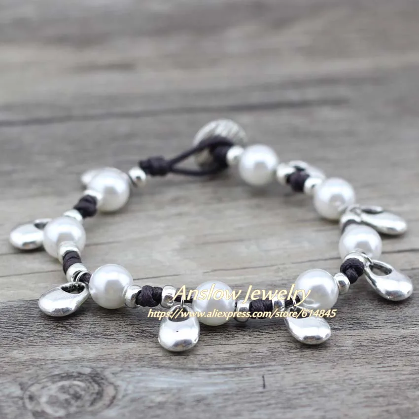 Женские кожаные браслеты Anslow популярные с искусственным жемчугом Erkek Bileklik