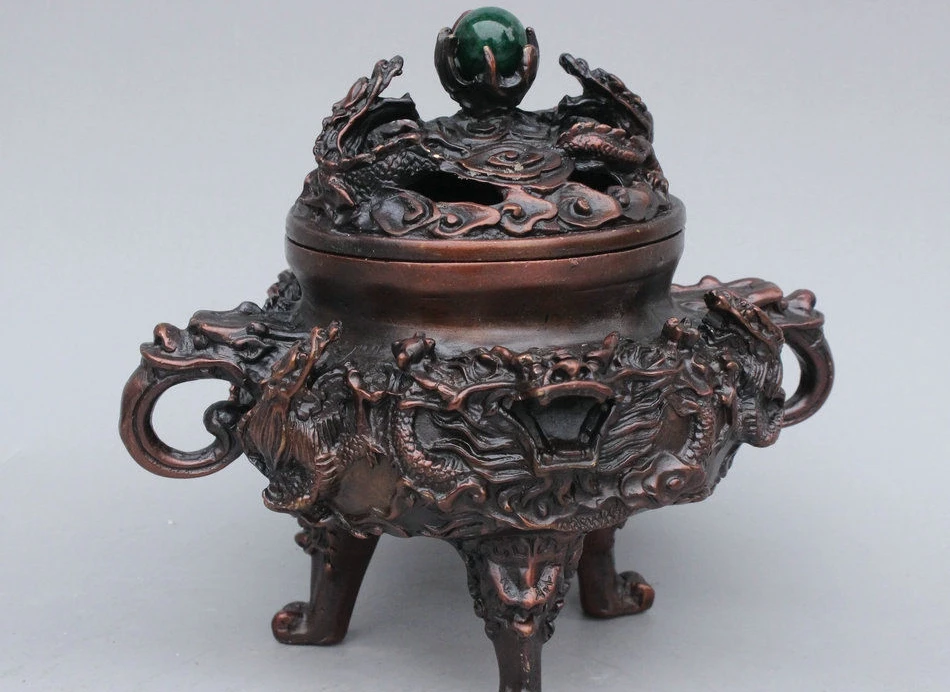 16CM Tibet Tibetan Bronze Buddhism Dragon Head Statue Incense Burner Censer | Дом и сад