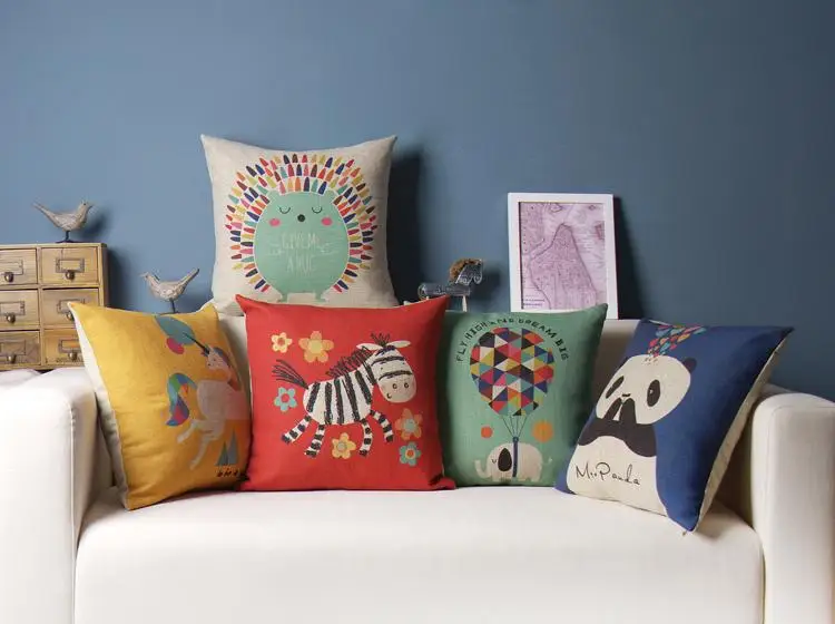 

Panda pillow cover, Zebra pillow cover, Hedgehog elephant Unicorn cotton linen throw pillow cover No Core