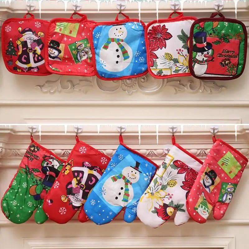 Рождественские изоляционные перчатки для микроволновой печи держатель горшка