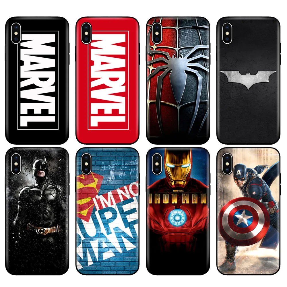 Черный чехол ТПУ для iphone 5 5s se 6 6s 7 8 plus x 10 чехол для iphone XR XS 11 pro MAX чехол MARVEL Железный человек Капитан герой