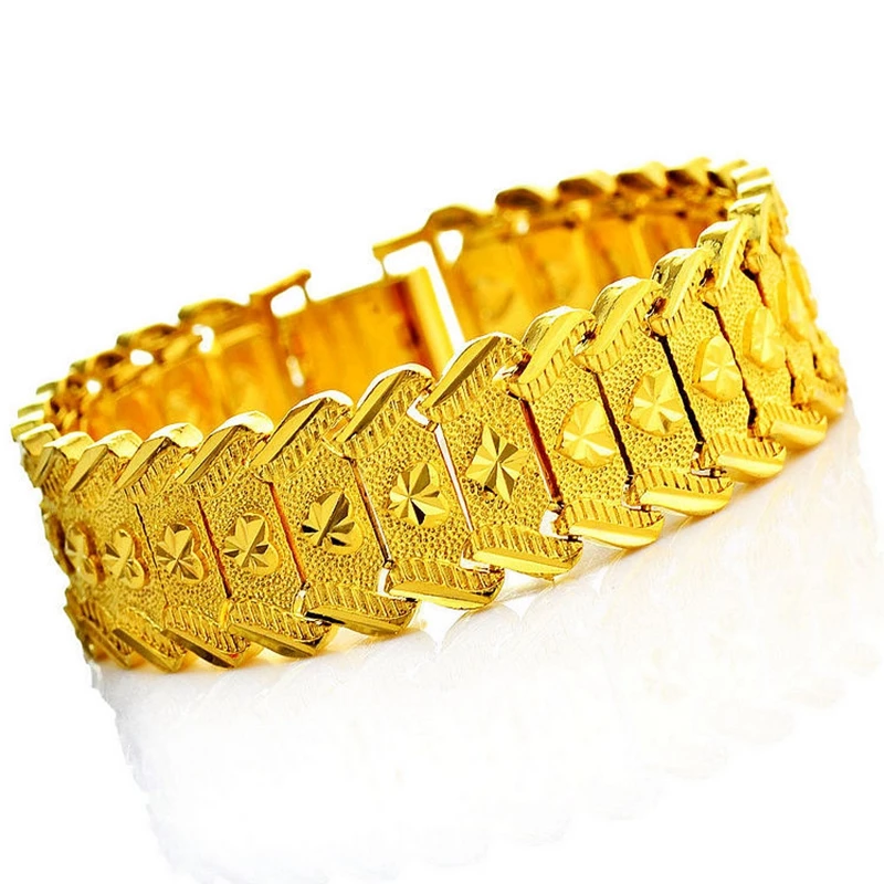 

Heart Patterned Bracelet Yellow Gold Filled Mens Bracelet Chain Hip Hop Style