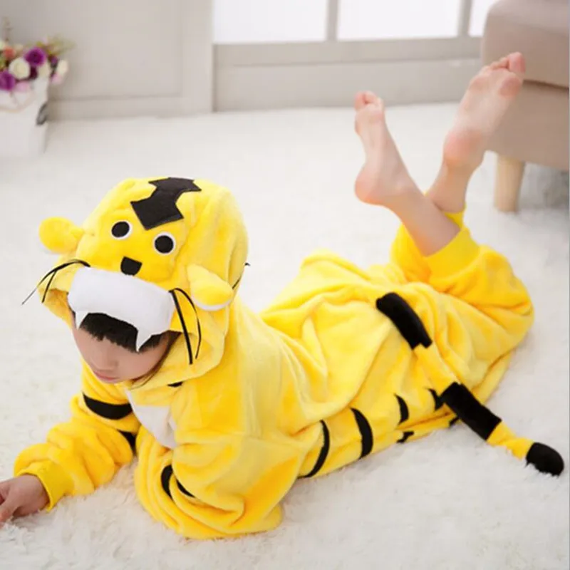 Желтый тигр комбинезоны для Пижама Детская комбинезон с капюшоном детей