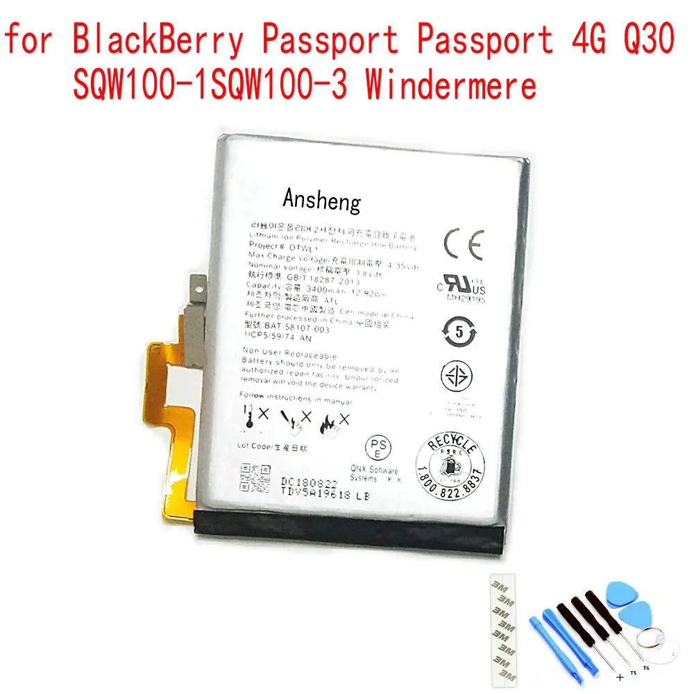 Новинка 100% оригинальный аккумулятор Ansheng BAT 58107 003 2400 мАч для BlackBerry Q30 паспорта 4G