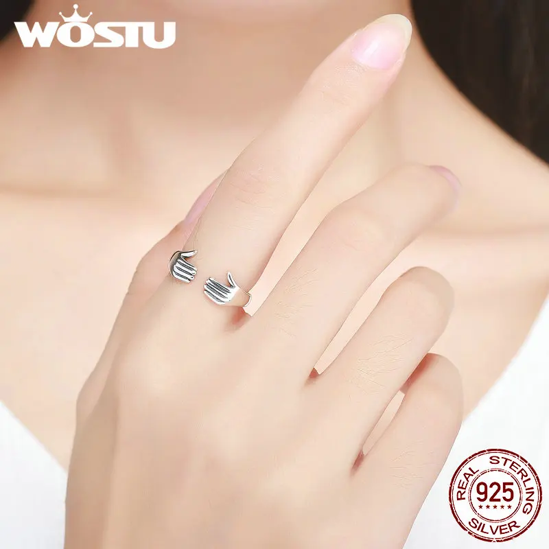 WOSTU, 925 пробы, серебряные, объятия, будущее, регулируемые кольца для женщин, Аутентичные ювелирные украшения, подарок на год для влюбленных, CQR136
