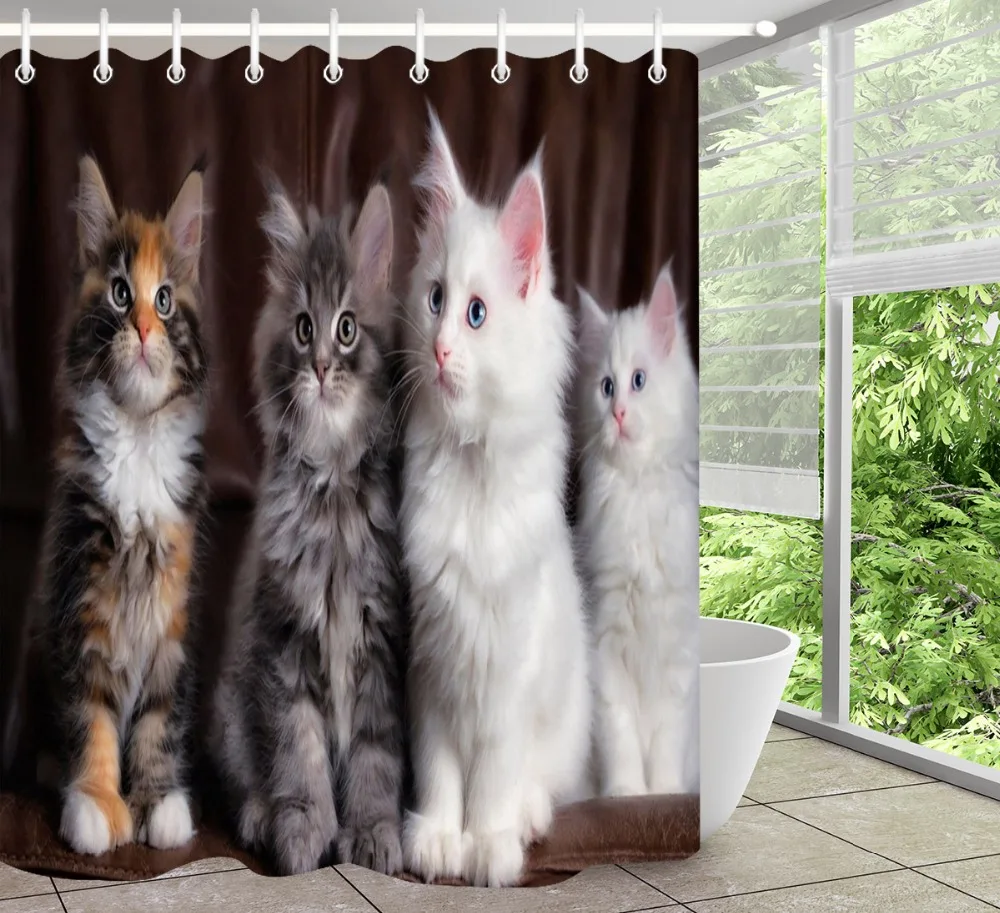 

LB 3D Cute Funny Cat Shower Curtain Set Hooks Waterproof Polyester Fabric Funny Animal Bathroom Curtain For Kids Bathtub Decor