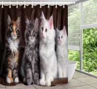 Cute Funny Cat Shower Curtain Set Hooks Waterproof Polyester Fabric Funny Animal Bathroom Curtain For Kids Bathtub Decor