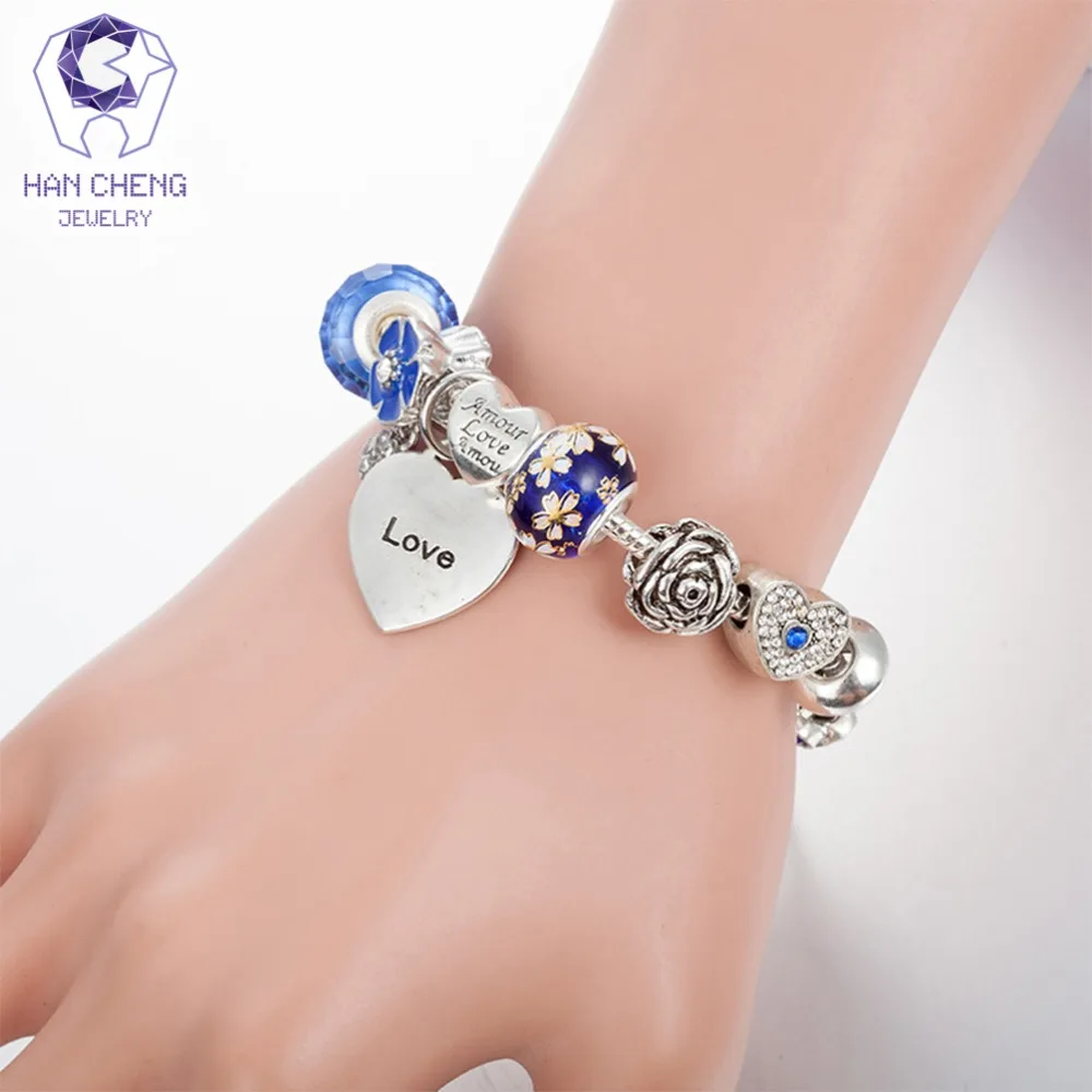 Роскошный эмалированный браслет HanCheng с подвесками в форме сердца цветами и