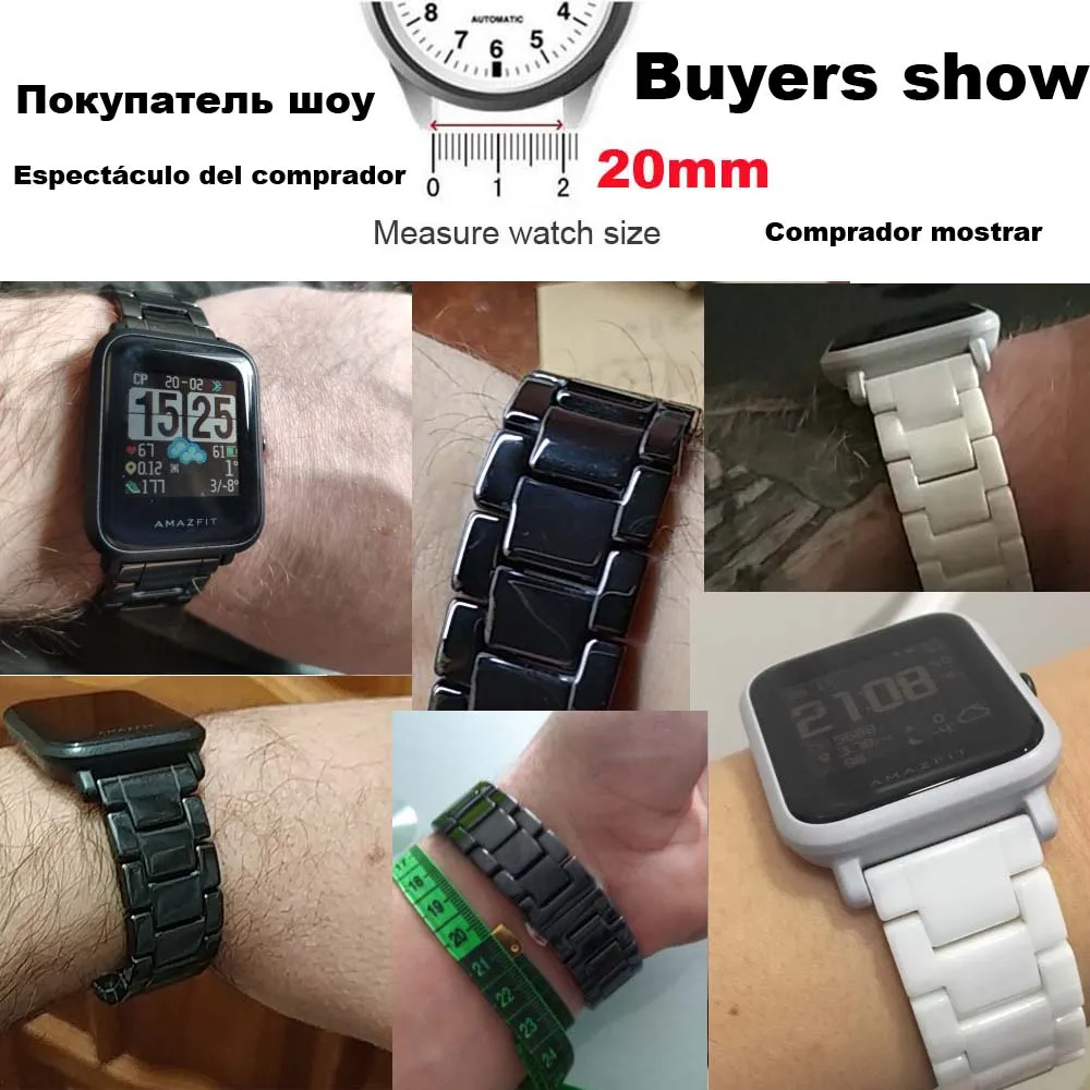 20 мм браслет ремешок для Xiaomi Huami Amazfit Bip Lite ремешок для часов Amazfit GTS браслет Amazfit GTR 42 мм ремешок для часов керамические полосы