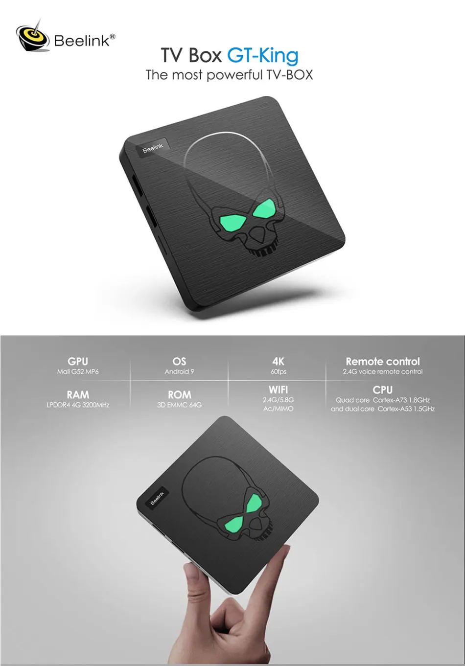 Beelink GT KING Android 9,0 4K tv Box Amlogic S922X 4 Гб DDR4 ram 64 Гб rom 1000M LAN 5G wifi bluetooth 4,2 Smart tv Box
