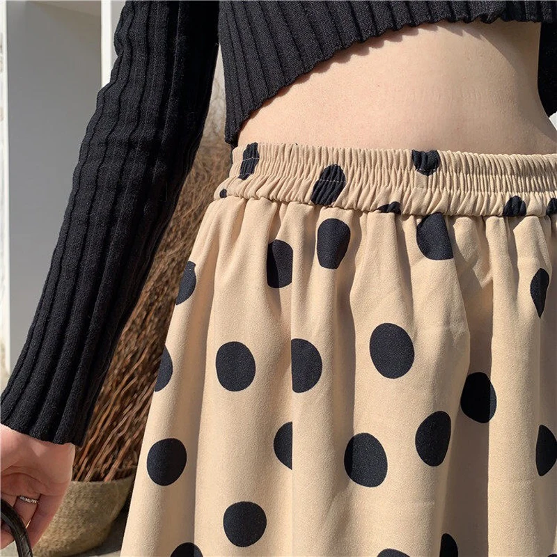2019 Новая летняя Осенняя модная женская юбка миди до колена элегантная в горошек с