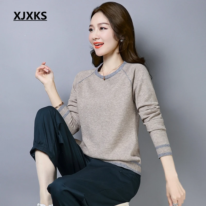 XJXKS, женские свитера и пуловеры, для молодых леди, Modis, топ, вязаный, Pull Femme, высокое качество, шерстяной джемпер, женский свитер - Цвет: Camel