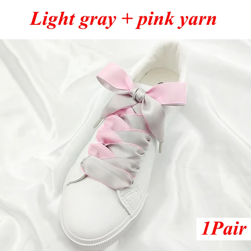 Light gray pink 1 пара 2 см Ширина 80/100/120 см двусторонний снег пряжи атласные шелковые ленты, шнурки обувь с кружевами кружевные модные кроссовки шнурки - Цвет: Light gray pink