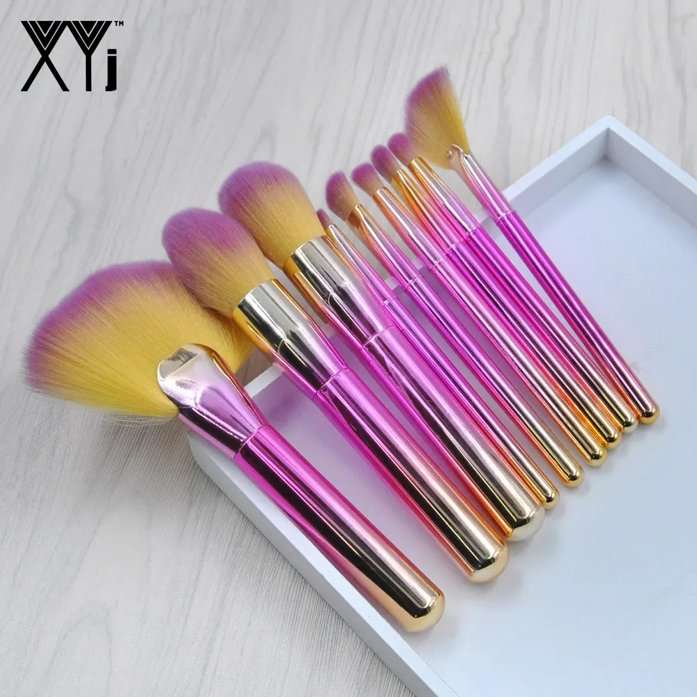 

9 Pcs/Set Makeup Brush Set Foundation Eyeshadow Eyebrow Eyeliner Lip Blush Brush Cosmetics Fish tail Make Up Brushes Rose Color