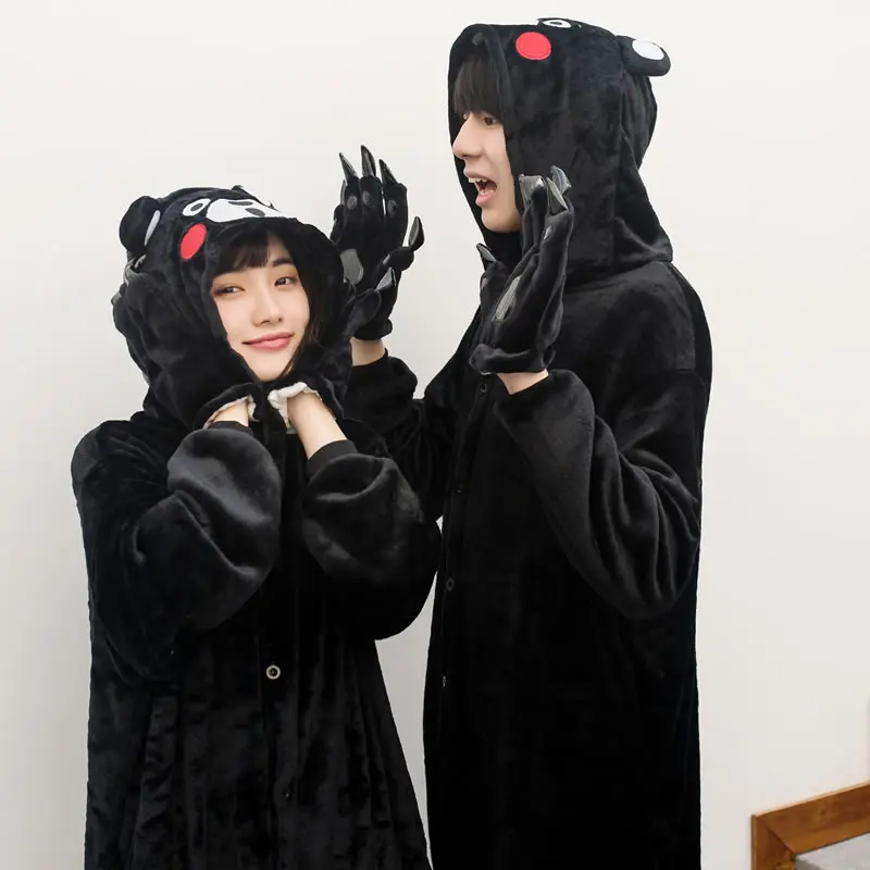 2017 Real New Cute Japanese Kumamon Pajamas Cartoon Anime Women Sleepwear Warm Homewear Unisex Cosplay For Pajama Sets | Женская одежда
