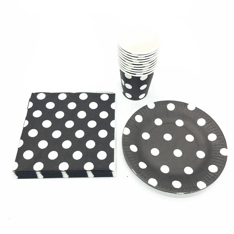 60 шт./лот черных точек одноразовая посуда вечерние комплект горошек тема День