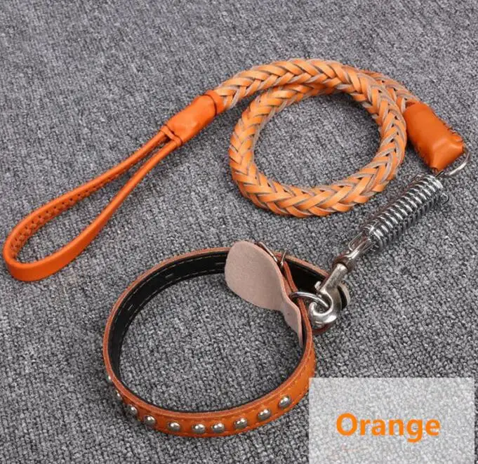 Orange Прочный поводок для ошейников для собак, наборы оригинальных поводок из воловьей кожи, 4 цвета, ремешок для шеи для маленьких/средних/больших собак, Satsuma - Цвет: Orange