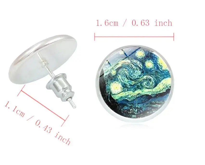 300pairs/lot new fashion Oil Painting Abstract Famous Artist paint Starry Night Stud Earrings Glass Cabochon Jewelry | Украшения и
