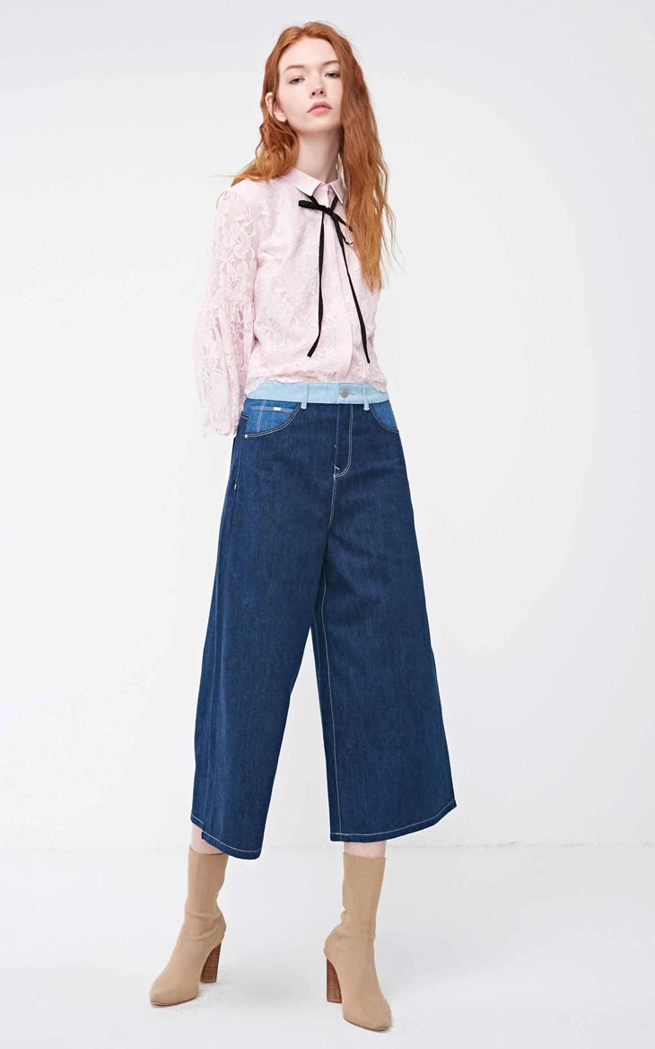 Vero Moda Новые поступления женские сплайсированные Высокая талия широкие брюки капри джинсы | 31846I504