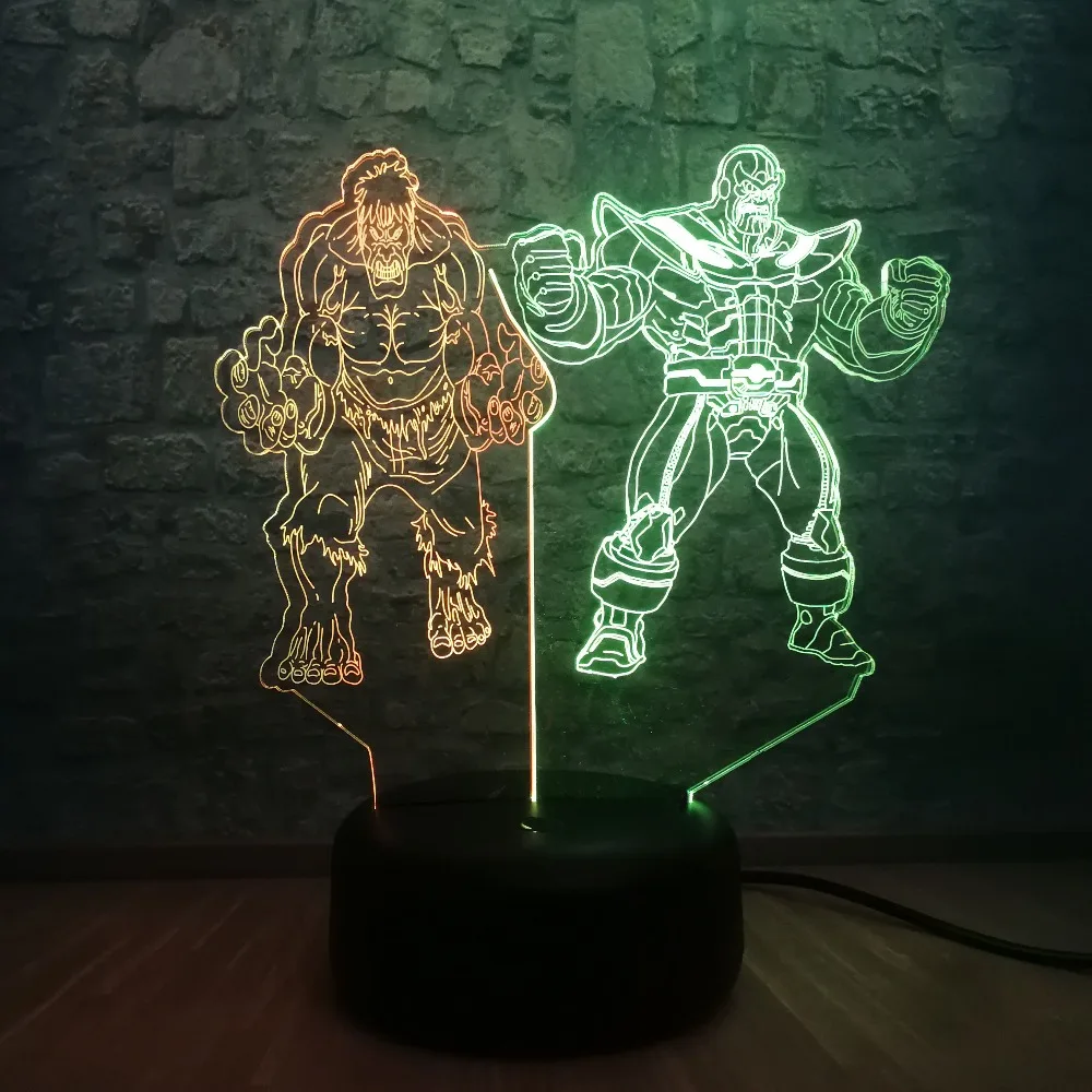 Marvel фигура Мстителей Халк танос 3D смешанные цвета luminaria USB зарядка лампа