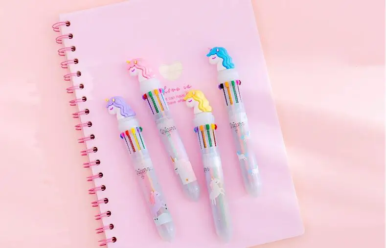 1pc Kawaii Unicorn 10 Color Ballpoint Pen Ten Colors Unicorn Ballpoint Pen Multicolor Ball Pen Office Stationery School Supplies