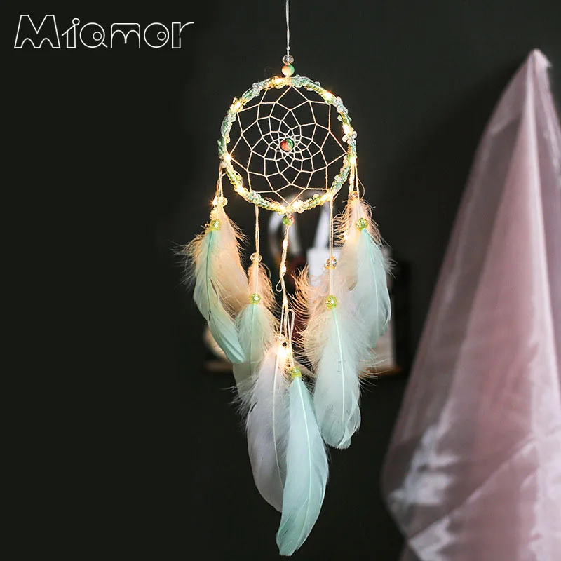 MIAMOR ручная работа зеленый Ловец снов со светом кафе бар свадьба и дом настенный
