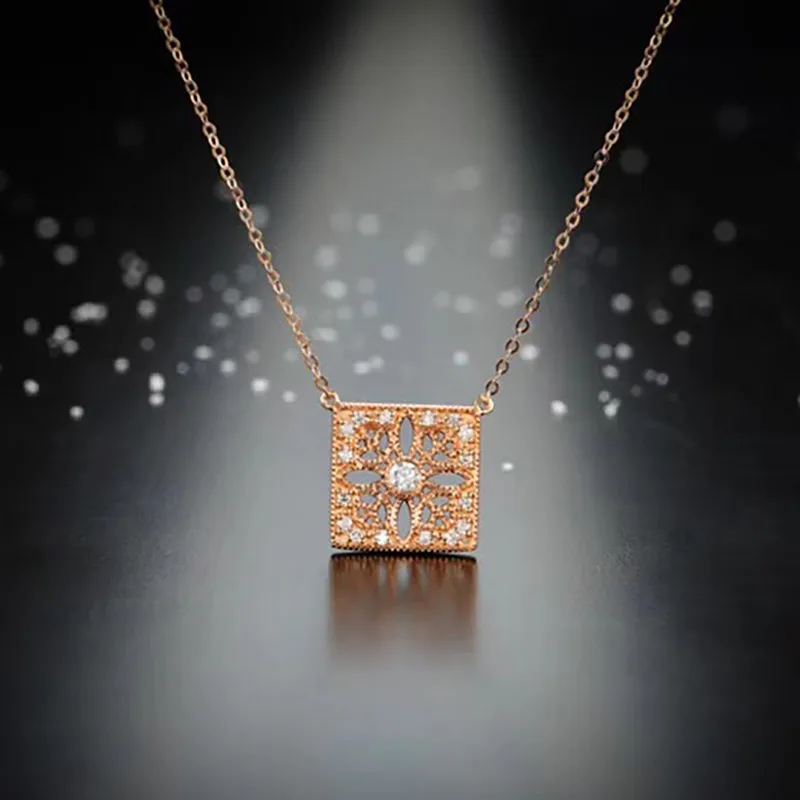 

Aazuo Real 18K Rose Gold Real Diamonds IJ SI 0.055ct Micro Pave Square Pendent Necklace gifted for Women Party Au750